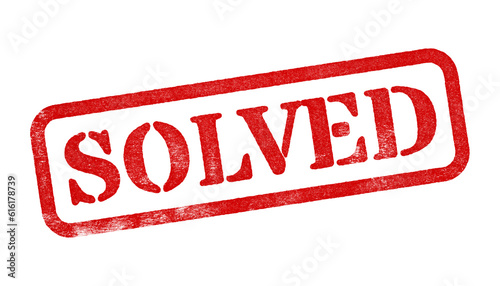 Solved red rubber stamp isolated on transparent background with distressed texture effect