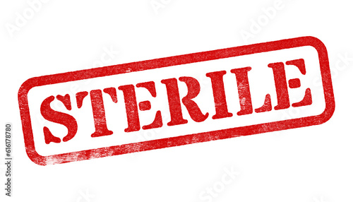 Photos Sterile red rubber stamp isolated on transparent background with distressed text