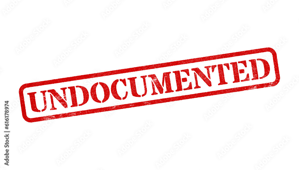 Undocumented red rubber stamp isolated on transparent background with distressed texture effect Undocumented red rubber stamp isolated on transparent background with distressed texture effect