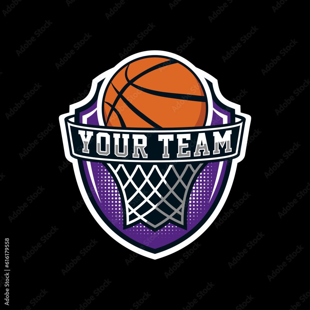 Basketball club logo, emblem, designs with ball. Sport badge vector illustration