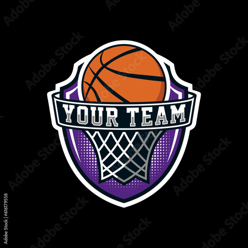 Basketball club logo, emblem, designs with ball. Sport badge vector illustration