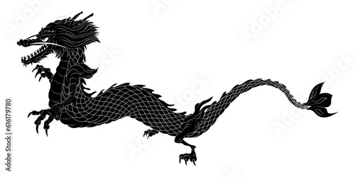 飛翔する黒龍のベクターイラスト
