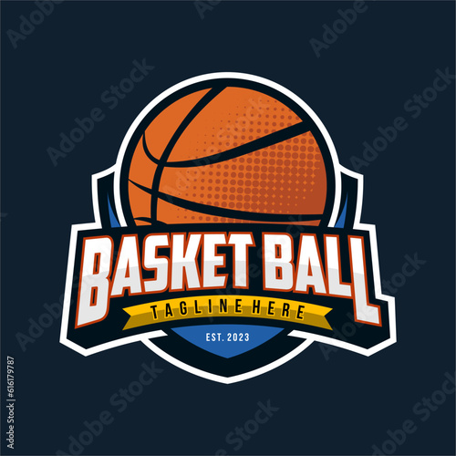 Basketball club logo, emblem, designs with ball. Sport badge vector illustration