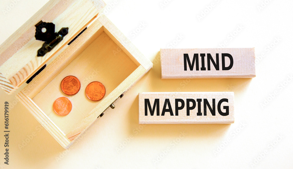 Mind mapping symbol. Concept words Mind mapping on wooden blocks on a beautiful white background. Wooden chest with coins. Business, support, psychological and mind mapping concept. Copy space. Mind mapping symbol. Concept words Mind mapping on wooden blocks on a beautiful white background. Wooden chest with coins. Business, support, psychological and mind mapping concept. Copy space.