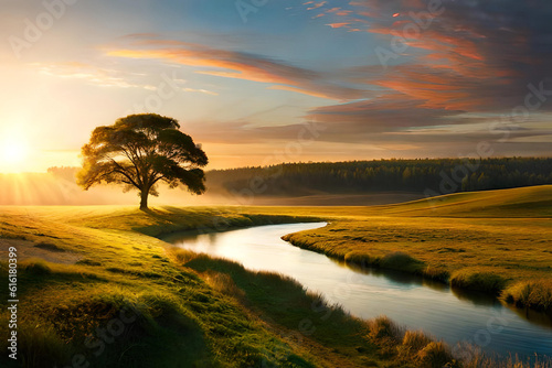 sunset over the river