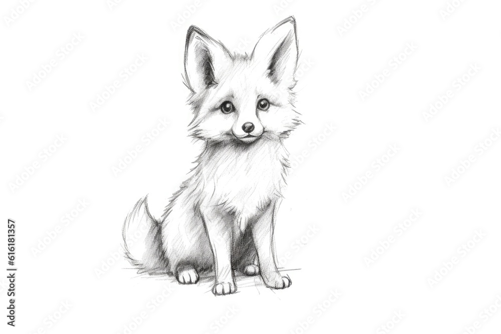 Cute Fox drawing on white background - generative AI