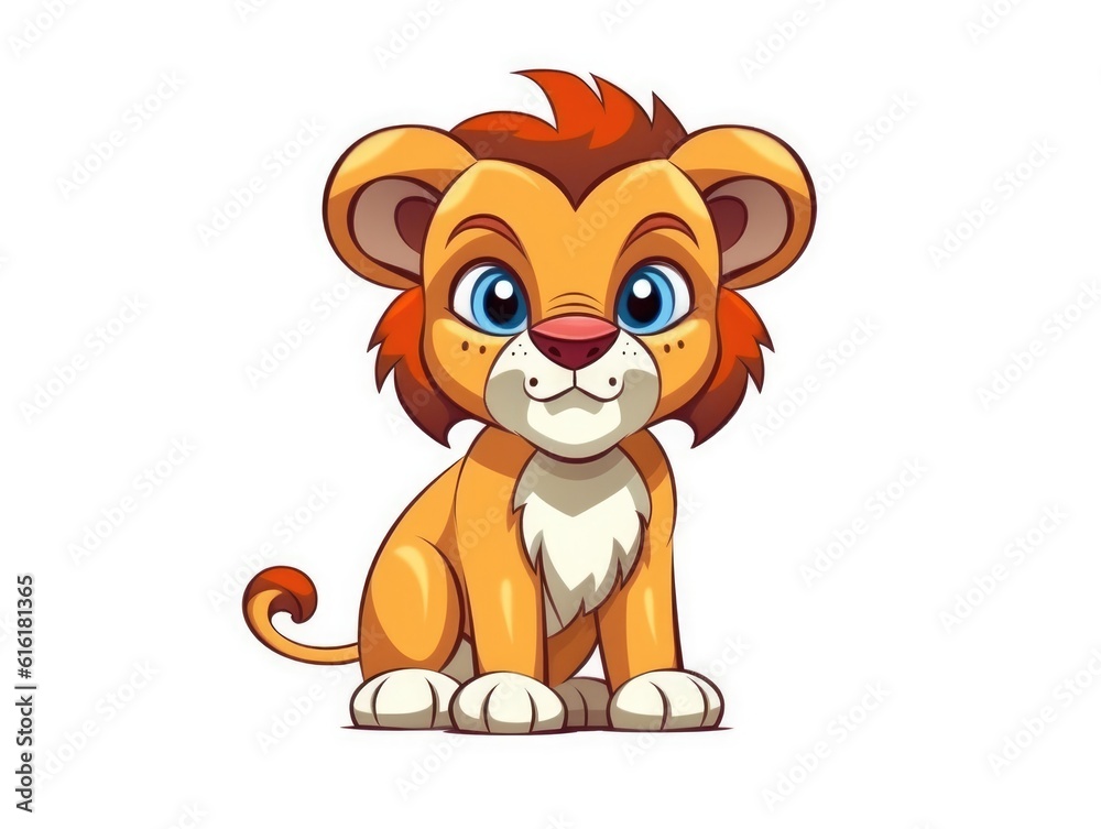 Fototapeta premium Lion in Cartoon Style on white background - generative AI