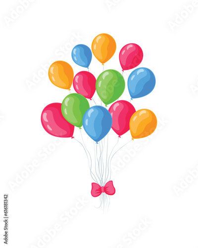 Balloons. A set of balloons of different colors, tied with a bow. Children s vector illustration in cartoon style, highlighted on a white background. Holiday. For children, for adults. Joy.