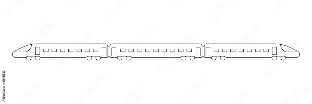 High speed railway train for passenger travel, model coloring line icon. Railroad travel and railway tourism. Train public transport side view. Vector outline High speed railway train for passenger travel, model coloring line icon. Railroad travel and railway tourism. Train public transport side view. Vector outline