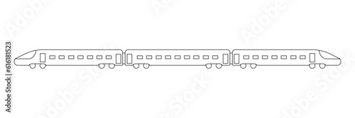 High speed railway train for passenger travel, model coloring line icon. Railroad travel and railway tourism. Train public transport side view. Vector outline