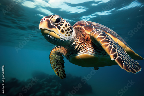 Embracing World Oceans Day A Majestic Turtle Gliding Through the Ocean Depths. created with Generative AI