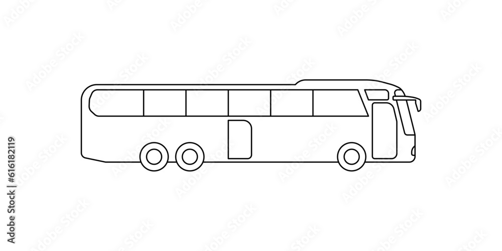 Bus for tour travel and excursion, car model coloring line icon. Passenger transport, automobile for journey. Side view. Vector outline