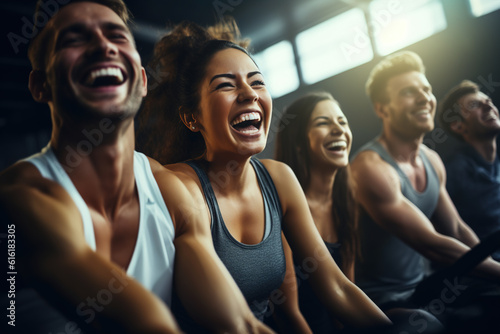 Fitness  laughing and friends at the gym for training  pilates class and happy for exercise at a club. Smile  sport in a group for a workout