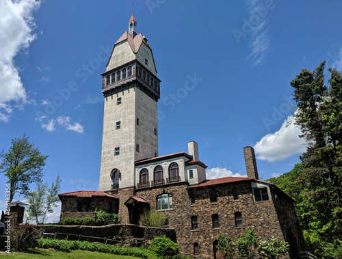 Heublein Tower in Avon Connecticut, historic site in park (simsbury, ct) famous building with hiking trail in new england photo