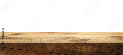Empty wooden table top on transparent background.