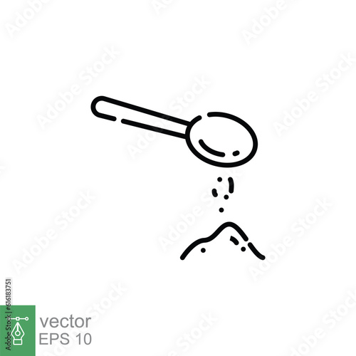 Spoon sugar powder icon. Simple outline style. Tea, coffee sweetener, teaspoon, cooking ingredient concept. Thin line symbol. Vector illustration isolated on white background. EPS 10.