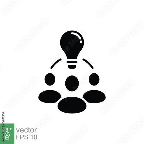 Collaboration idea icon. Simple solid style. Business team with lightbulb, innovation collaborate contact. Black silhouette, glyph symbol. Vector illustration isolated on white background. EPS 10.