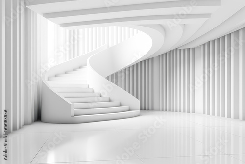 Abstract indoor white stairway background, in the style 3d rendering. 