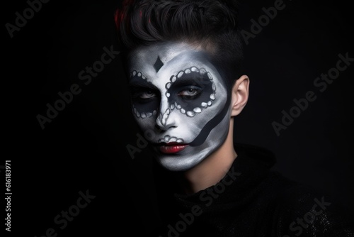 Creative makeup for horror Halloween party. Face art, carnival and fashion concept. Generative AI