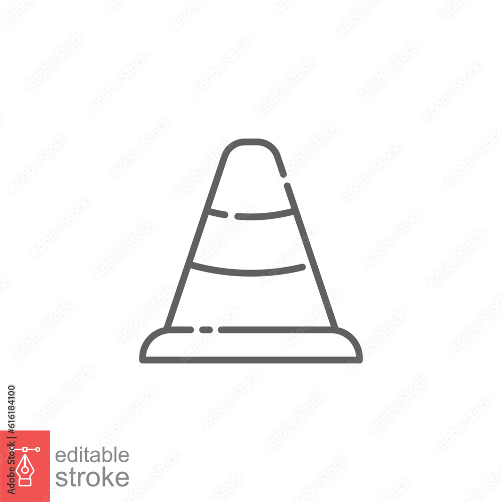 Road cone icon. Simple outline style. Construction, work safety, street security, two plastic cone concept. Thin line symbol. Vector illustration isolated on white background. Editable stroke EPS 10. Road cone icon. Simple outline style. Construction, work safety, street security, two plastic cone concept. Thin line symbol. Vector illustration isolated on white background. Editable stroke EPS 10.