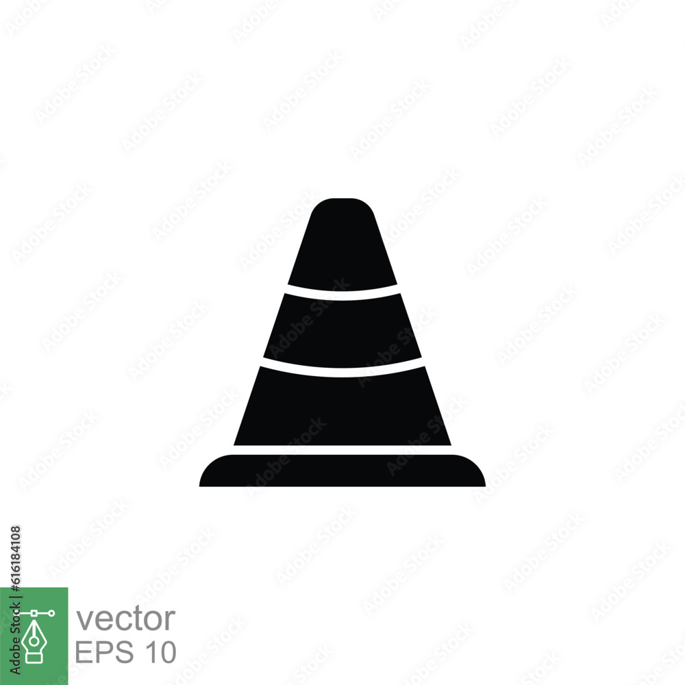 Road cone icon. Simple solid style. Construction, work safety, street security, two plastic cone concept. Black silhouette, glyph symbol. Vector illustration isolated on white background. EPS 10. Road cone icon. Simple solid style. Construction, work safety, street security, two plastic cone concept. Black silhouette, glyph symbol. Vector illustration isolated on white background. EPS 10.