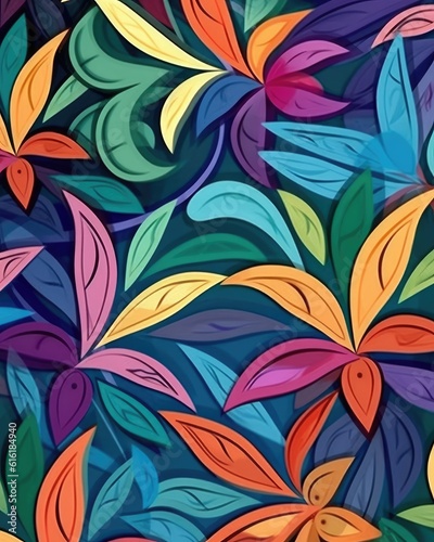 An image of brightly colored ornamental fabric with abstract background. (Illustration, Generative AI)