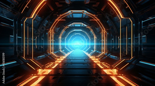 Digital wallpaper featuring an abstract composition of illuminated tunnel pathways with captivating lines  creating a visually dynamic and futuristic design that draws