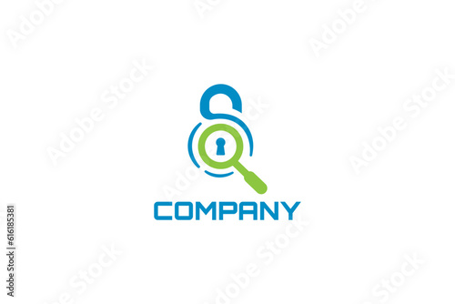 Creative logo design designated to a real estate or locksmith business. This logo design depicts a
lock with a magnifying glass inside it. 