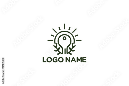 Creative logo design designated to a real estate or locksmith business. This logo design depicts a
key with green leaves and vines around it. 