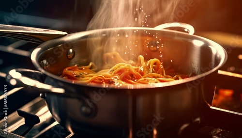saucepan with boiling water for pasta