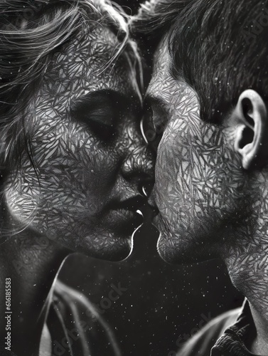 Black and white photogenic image of a couple ready to kiss
