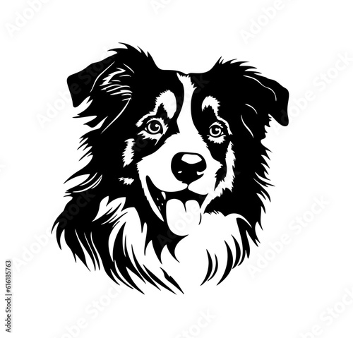 Vector isolated one single 
 Australian Shepherd dog head  black and white bw two colors silhouette. Template for laser engraving or stencil