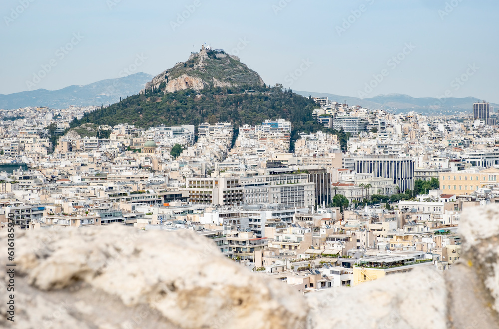 High Vew of the Lycabettus Hill of Athens Greece from the Acropolis