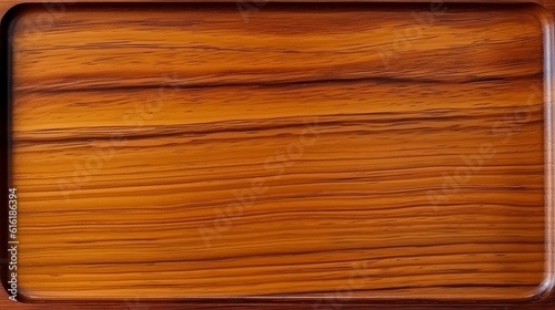 Rectangular surface of a brown wooden tray, showcasing the natural beauty and texture of the wood, creating a warm and organic backdrop. Generative Ai
