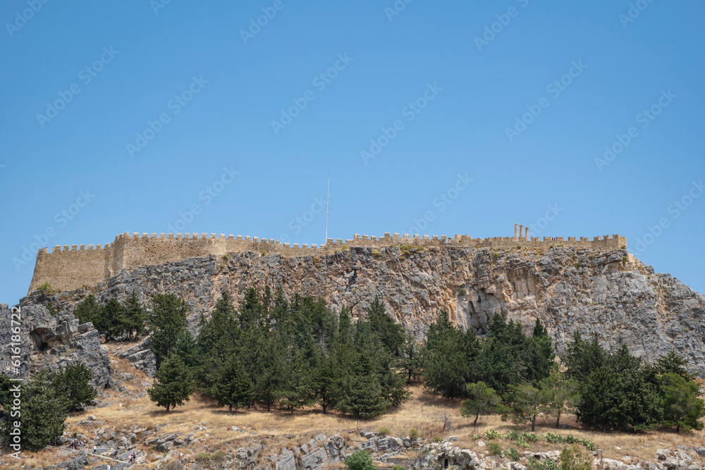 Panoramic View of the Acropolis of Lindos in Rhodes Greece