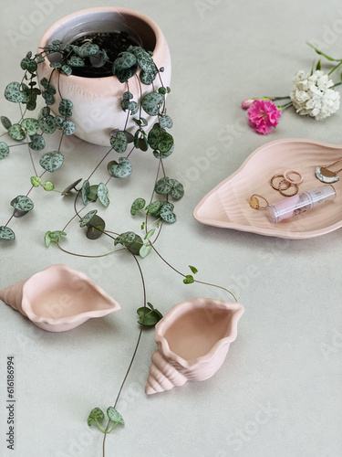 Shell shaped jesmonite pink terracotta trays photo