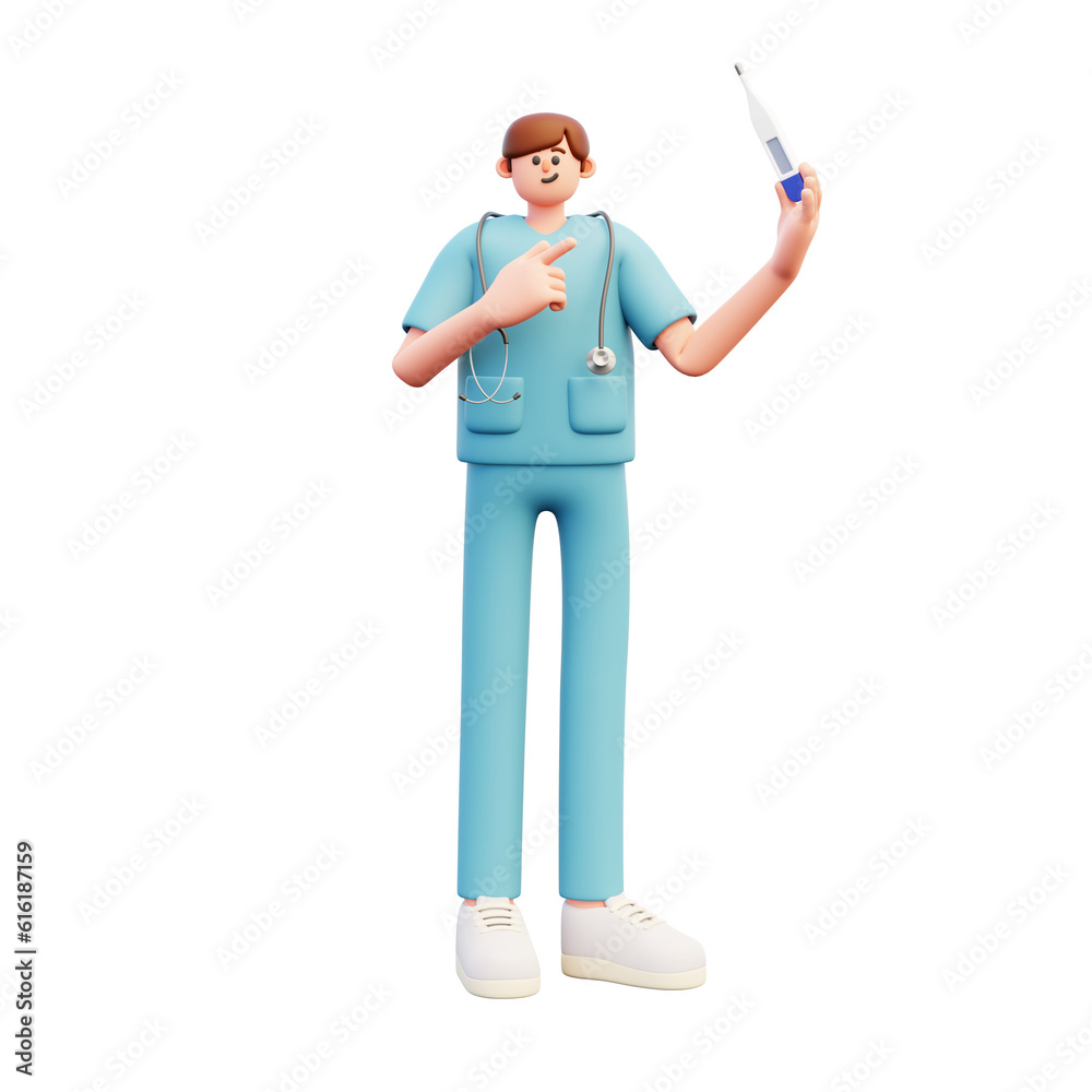 pointing at thermometer linen 3d illustration pointing at thermometer linen 3d illustration