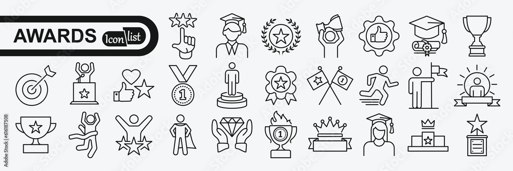 Award and winner linear signed icon collection. Signed thin line icons collection. Set of award and winner simple outline icons Award and winner linear signed icon collection. Signed thin line icons collection. Set of award and winner simple outline icons