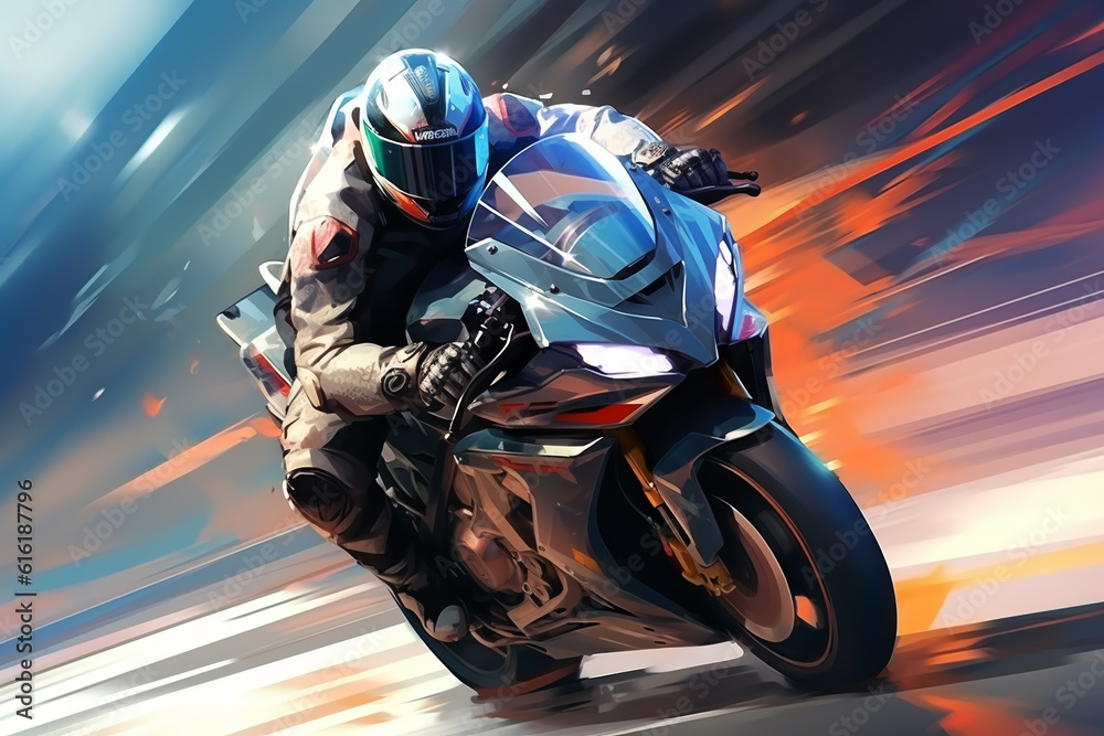 Superbike motorcycle on the race track, dynamic concept art illustration, high speed, generative ai
