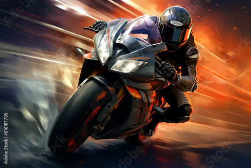 Superbike motorcycle on the race track, dynamic concept art illustration, high speed, generative ai © Oleksandr