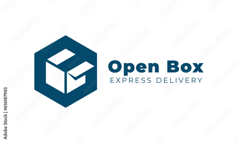Open box express delivery logo design. Polygon shape with box open. Usable for delivery, logistic, shipping, and transport logo Open box express delivery logo design. Polygon shape with box open. Usable for delivery, logistic, shipping, and transport logo