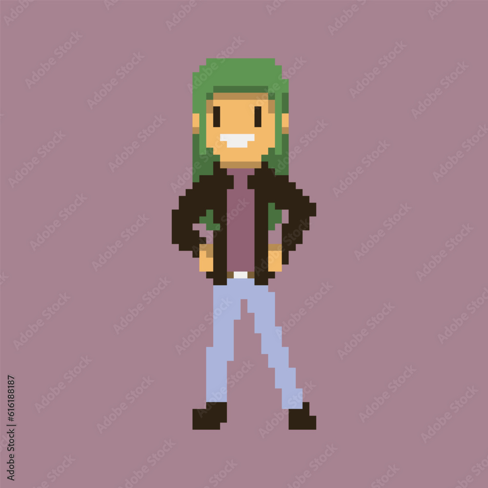 this is character in pixel art with colorful color this item good for presentations,stickers, icons, t shirt design,game asset,logo and your project.