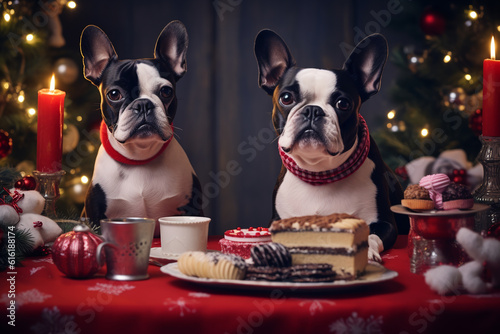cute dogs in a new year setting. concept of celebrating christmas or new year. ai generative © Oleksandr