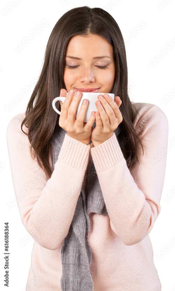 Young Woman Smelling Drink - Isolated Young Woman Smelling Drink - Isolated