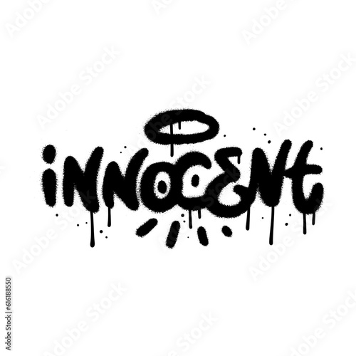 Graffiti spray paint Word INNOCENT. 90s - 00s airbrush textured vector illustration.