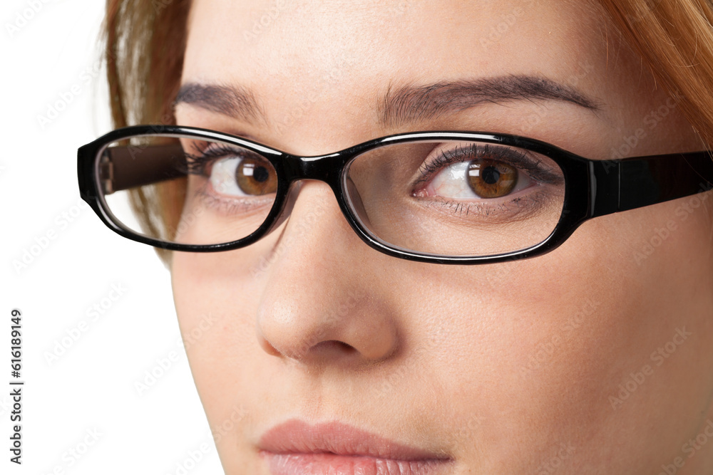 Woman with expressive eyes in black glasses Woman with expressive eyes in black glasses