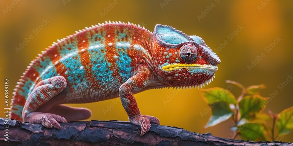 Obraz premium A chameleon shifting its colors, representing adaptability and change, concept of Camouflage, created with Generative AI technology