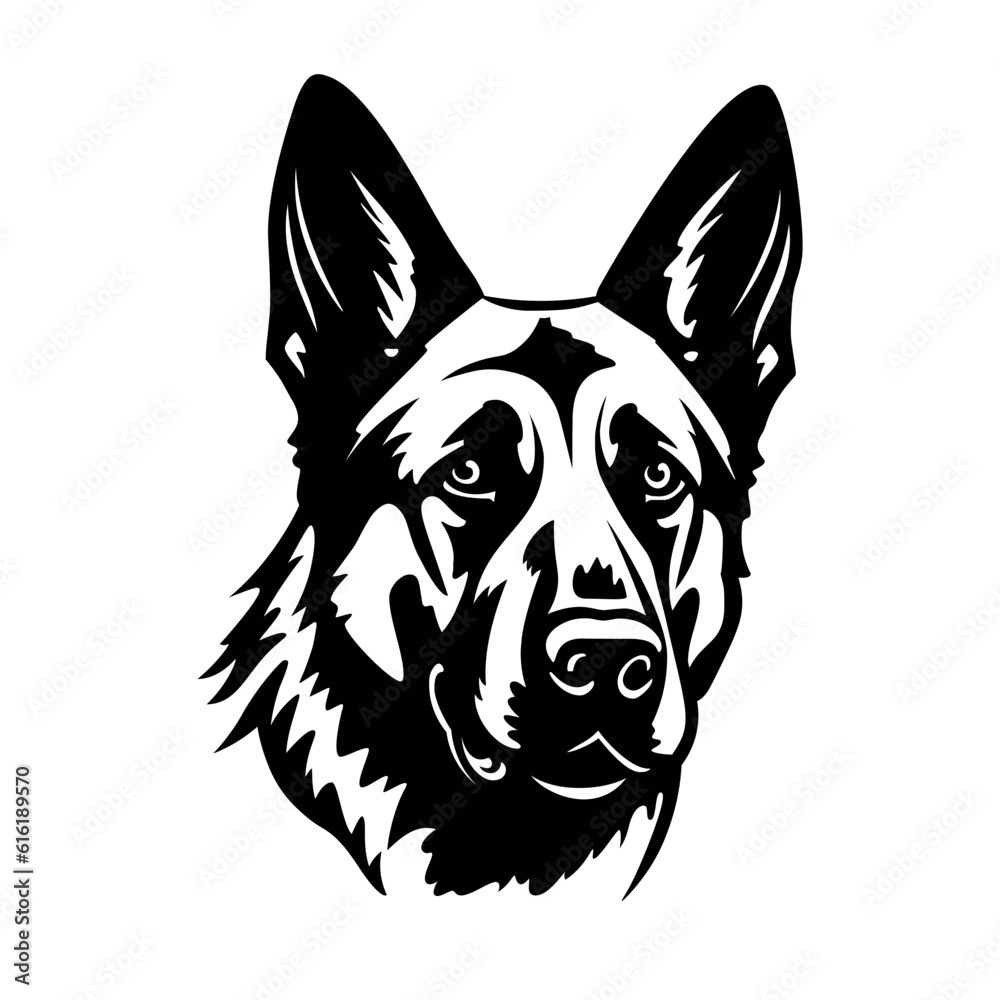 German Shepherd. Vector isolated portrait of a dog on a white background