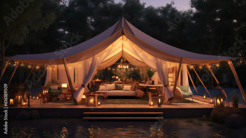 Luxury tent outdoors with Furniture