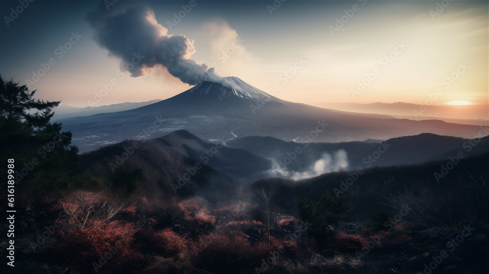 Erupting volcano scene